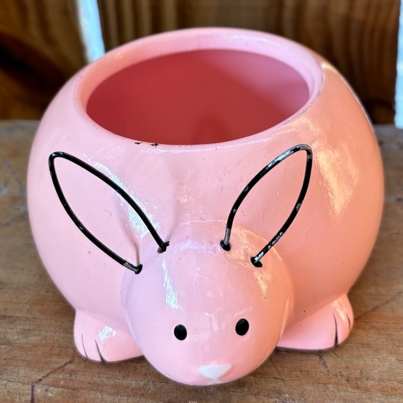 Vintage Rocket Farms Pink Bunny Ceramic Planter Trinket Dish - Picture 8 of 8